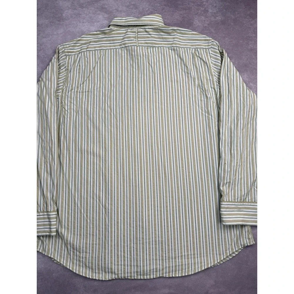 VTG Banana Republic Button Up Long Sleeve Shirt Mens 2XL Green Striped Hong Kong